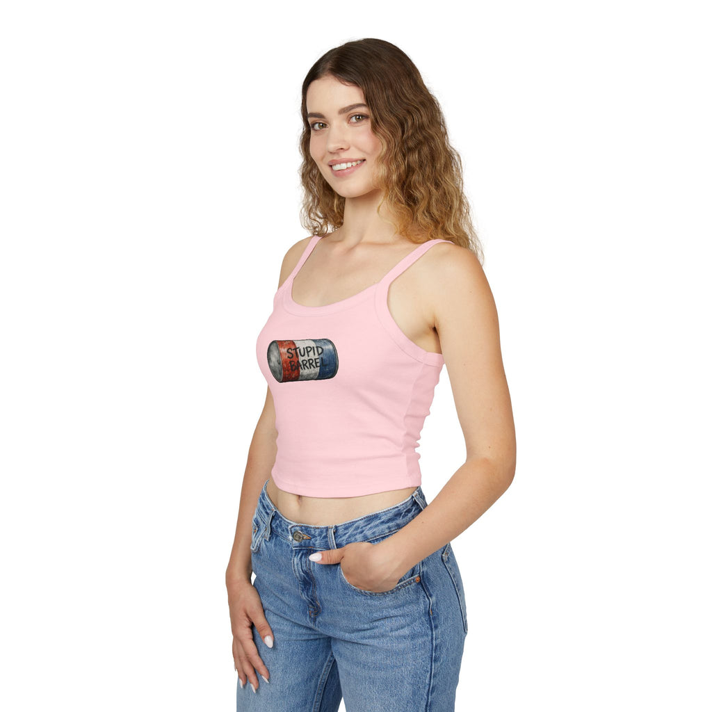 Stupid Barrel Graphic Cropped Tank — Women’s Spaghetti Strap Crop Top