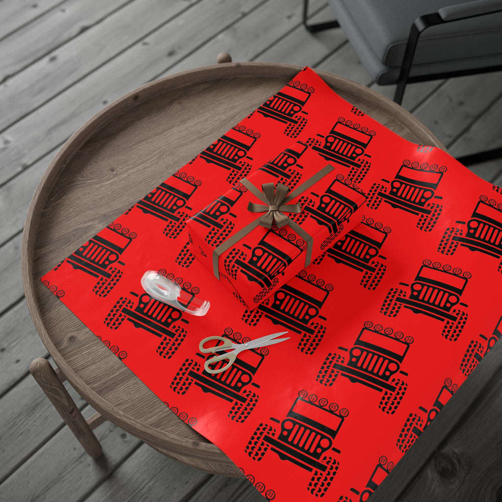 4X4 Off-Road Wrapping Paper Roll — Red Holiday Pattern for the Jeep lover.