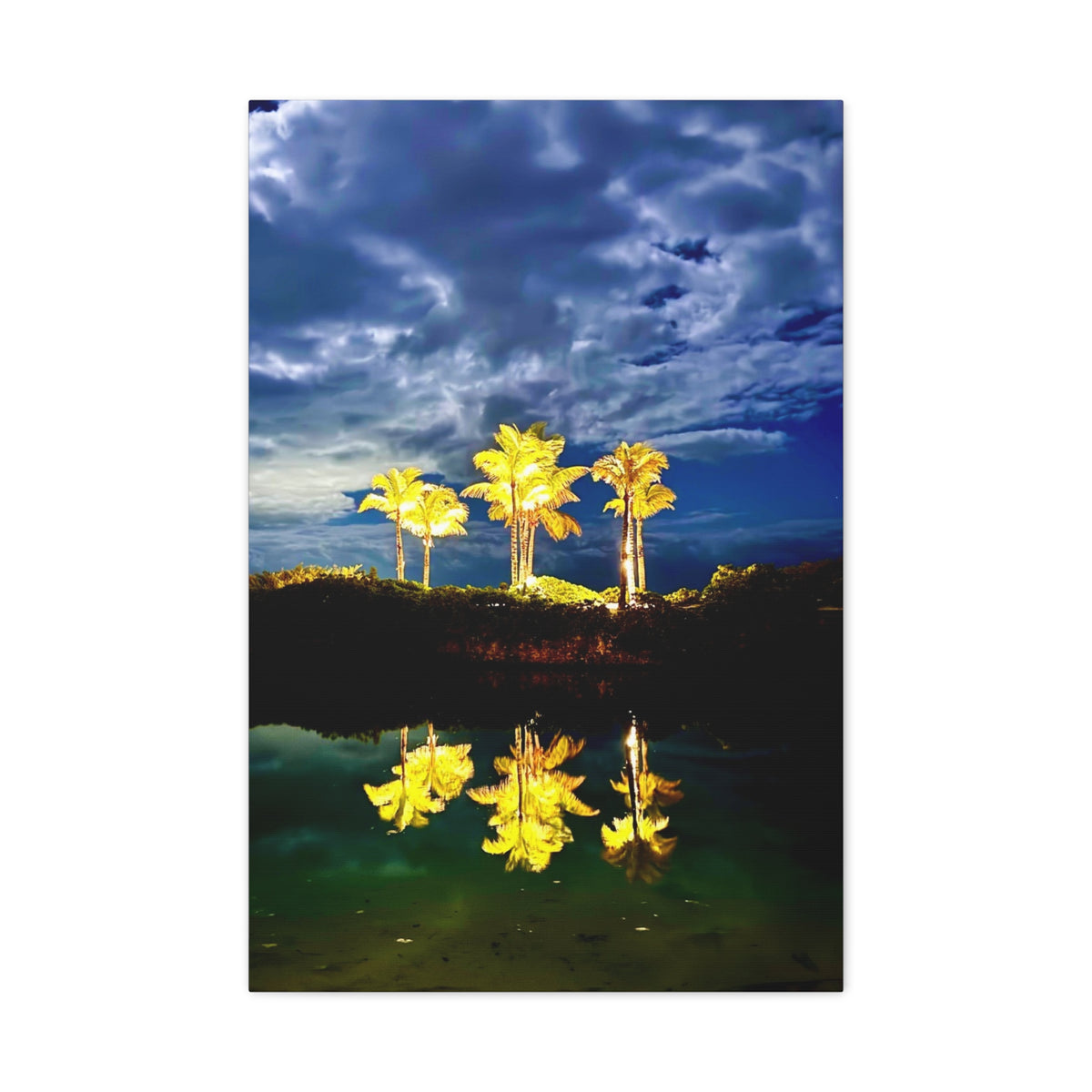 Palm Tree Reflection Matte Canvas Wall Art — Quanta Roo, Tropical Evening