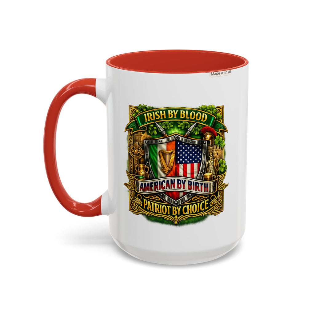 Irish Pride Coffee Mug — "Irish by Blood, American by Birth, Patriot by Choice" Patriotic Ceramic Mug