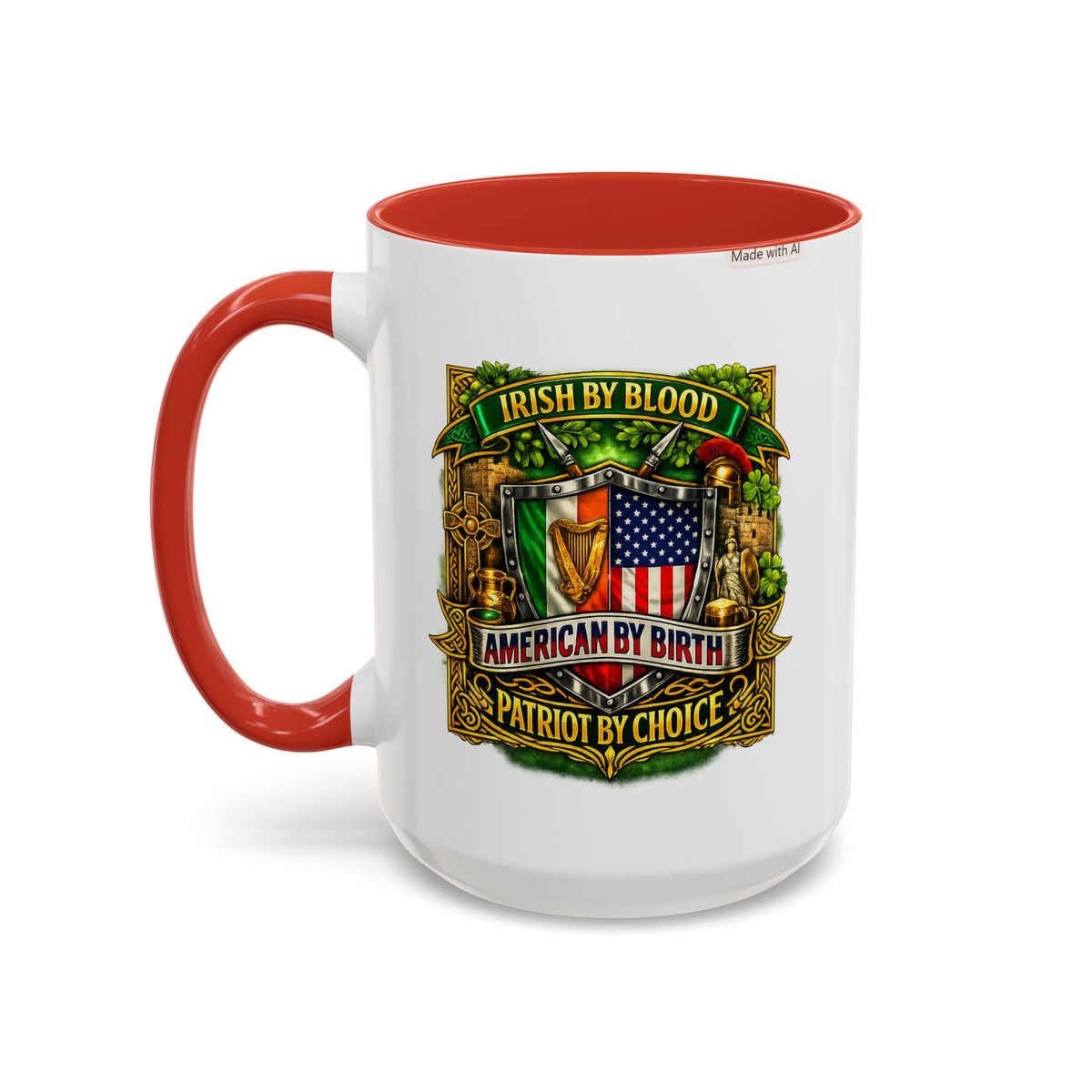 Irish Pride Coffee Mug — "Irish by Blood, American by Birth, Patriot by Choice" Patriotic Ceramic Mug