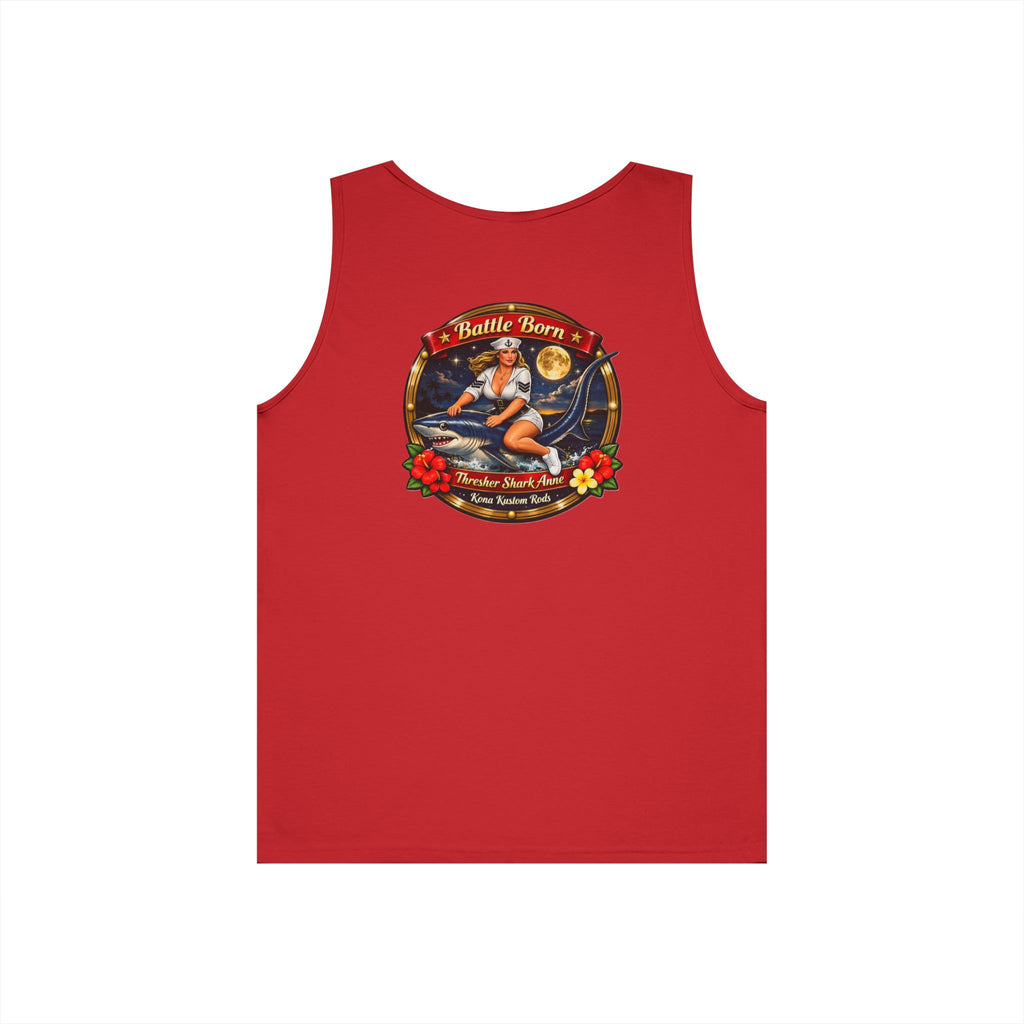 Kona Rods Vintage Pinup Beach Tank Top — 'Thresher Shark Anne' Retro WWII Nose Art