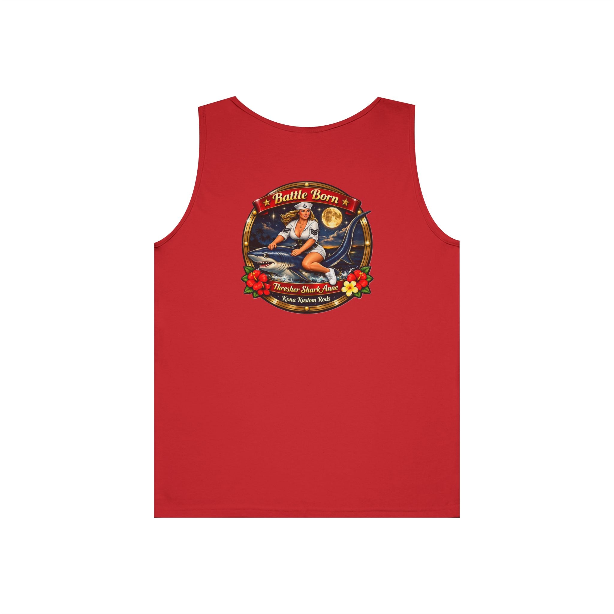 Kona Rods Vintage Pinup Beach Tank Top — 'Thresher Shark Anne' Retro WWII Nose Art