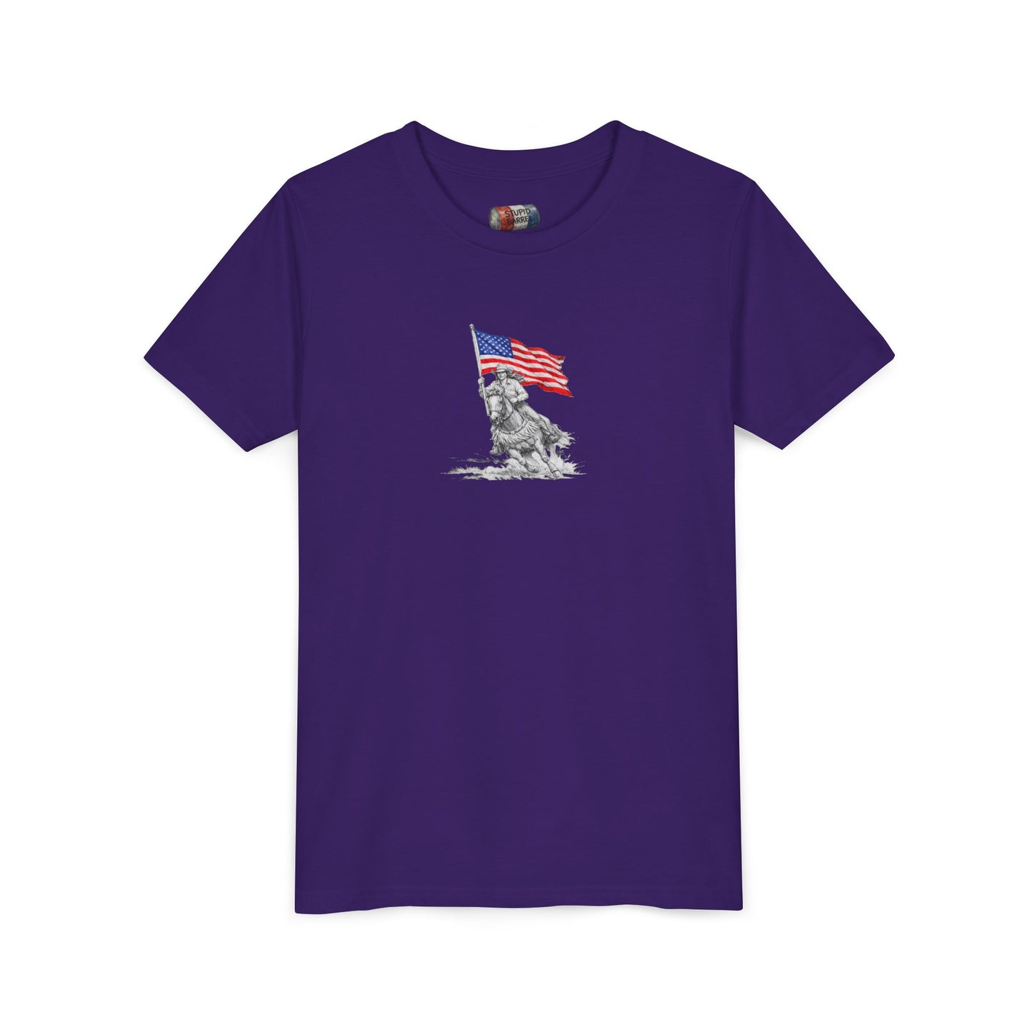 Youth Tee — Rodeo Bull Rider with Patriotic Barrel Graphic