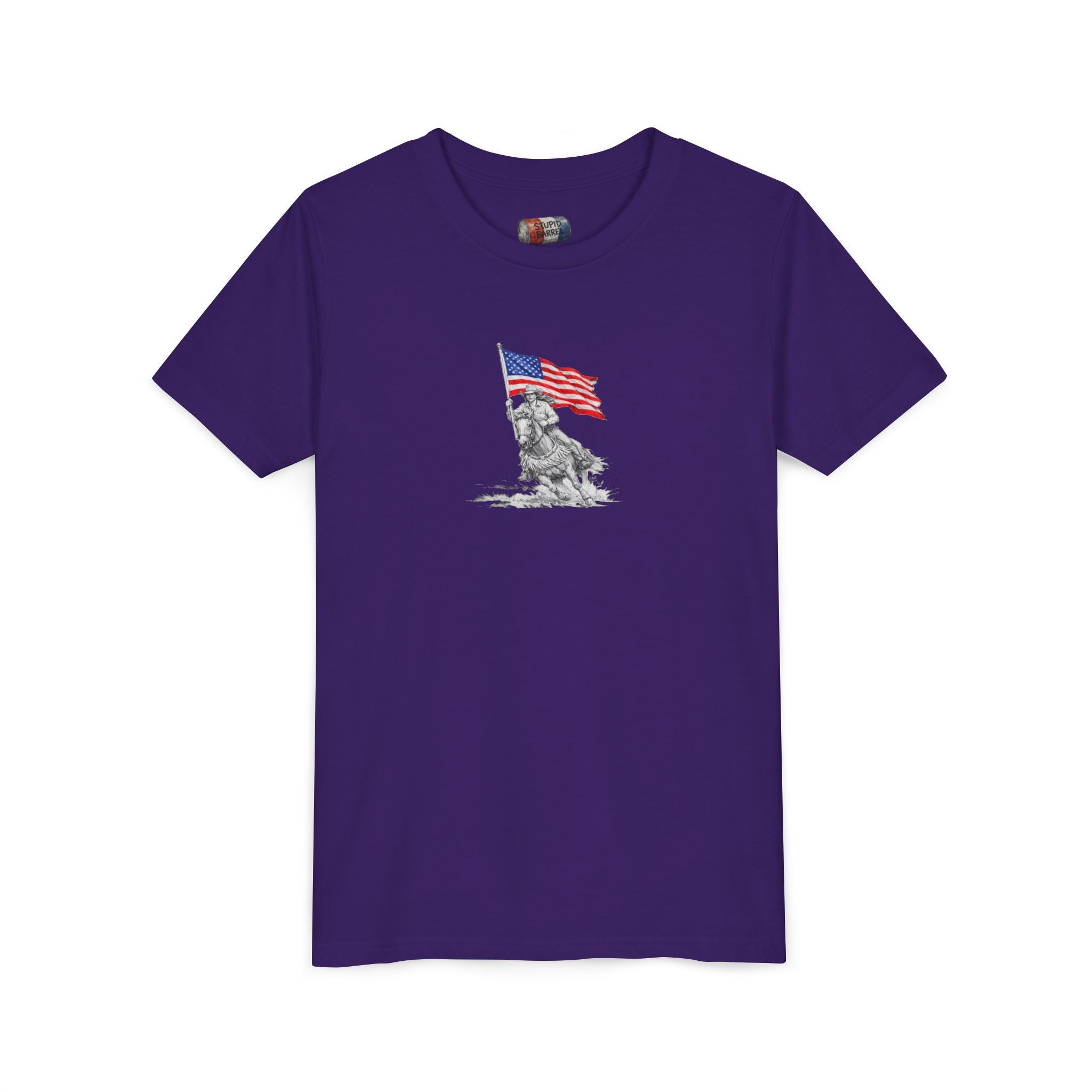 Youth Tee — Rodeo Bull Rider with Patriotic Barrel Graphic