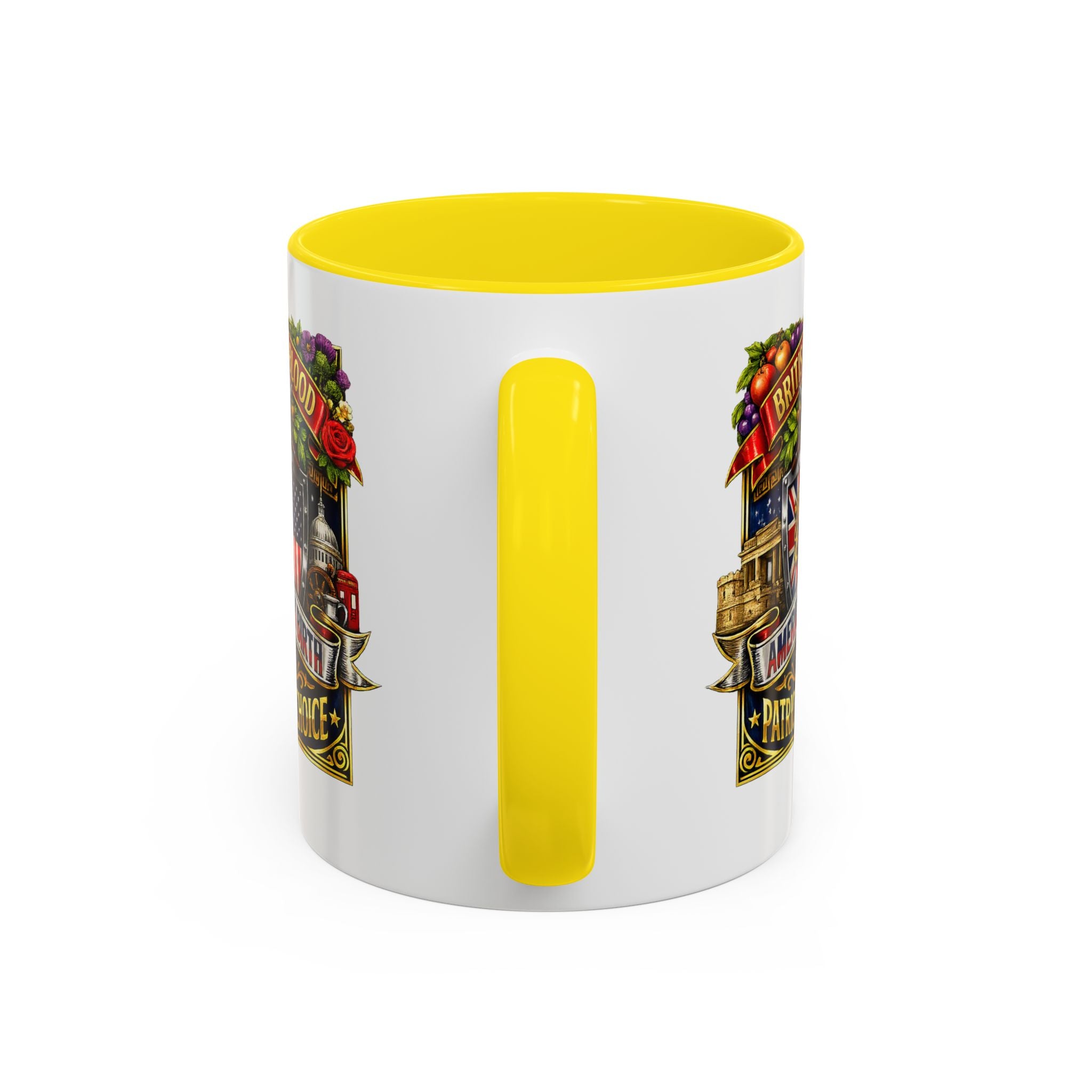 British Pride Coffee Mug — "British by Blood, American by Birth, Patriot by Choice" Patriotic Ceramic Mug