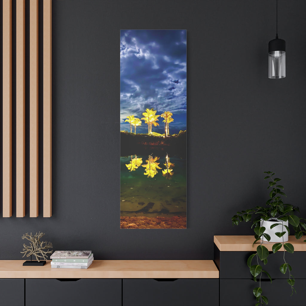 Palm Tree Reflection Matte Canvas Wall Art — Quanta Roo, Tropical Evening