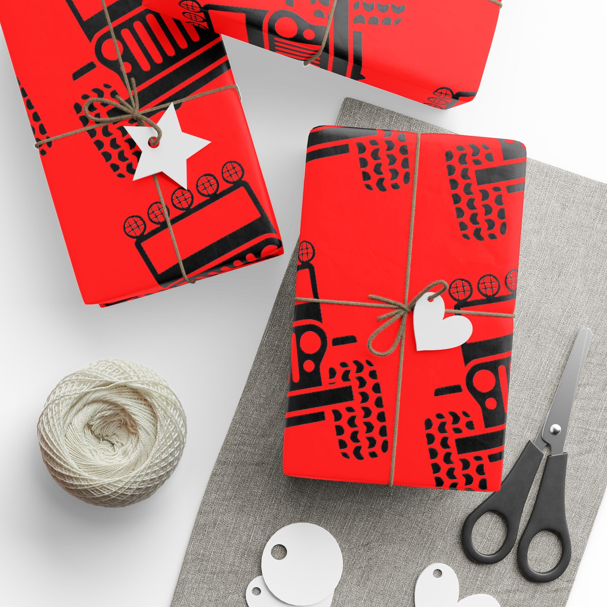 4X4 Off-Road Wrapping Paper Roll — Red Holiday Pattern for the Jeep lover.