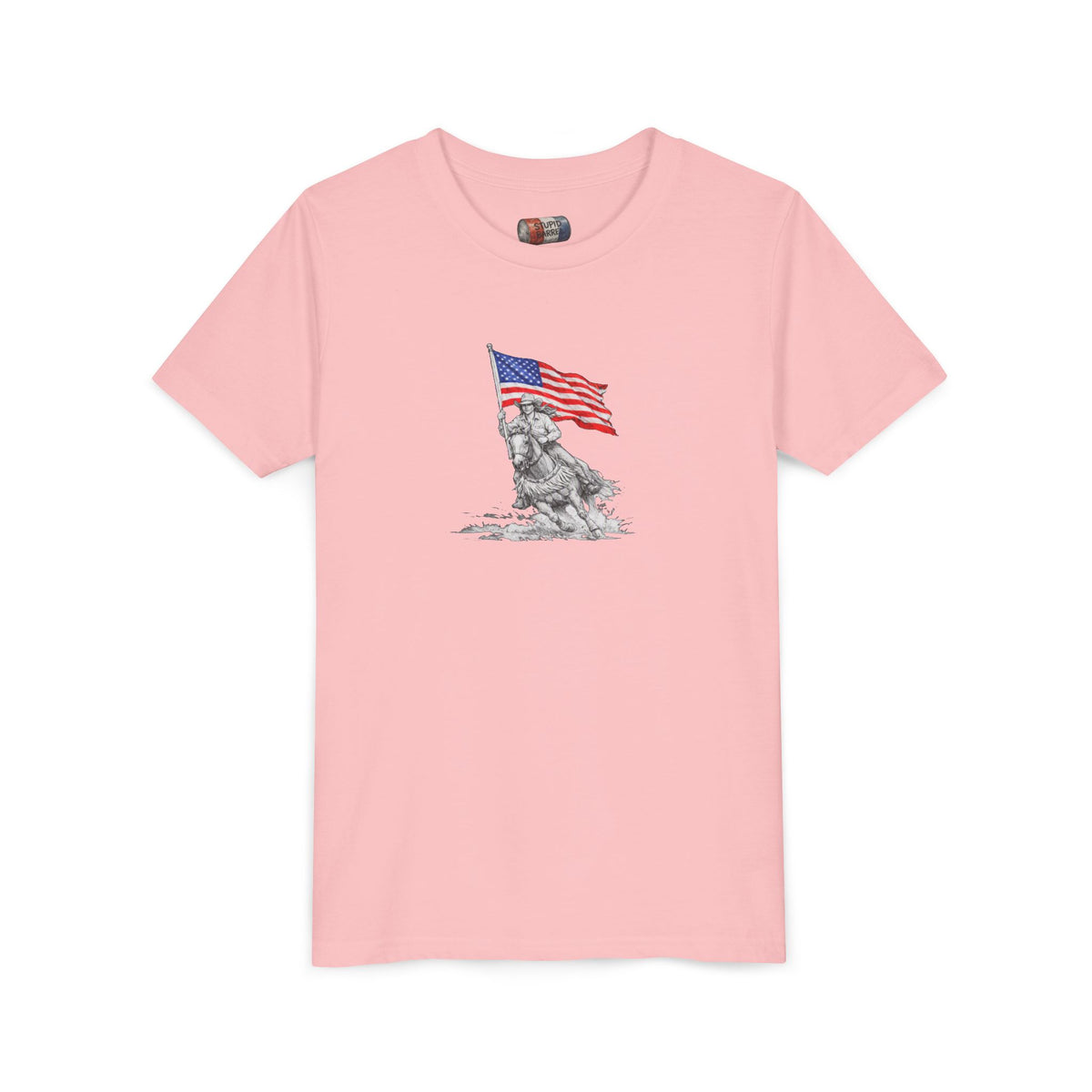 Youth Tee — Rodeo Barrel Racer with Patriotic Barrel Graphic
