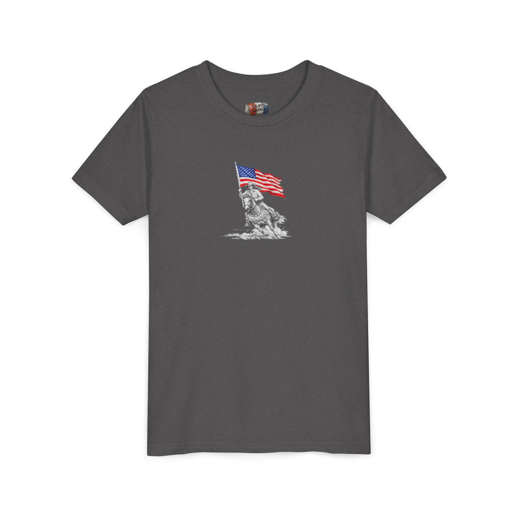 Youth Tee — Rodeo Bull Rider with Patriotic Barrel Graphic