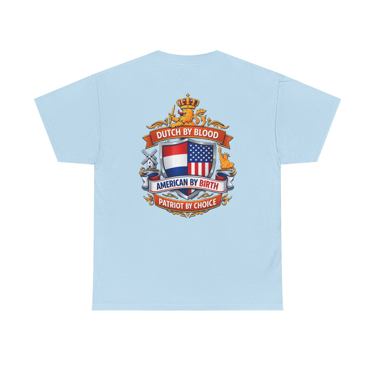 Dutch by Blood, American by Birth T-Shirt — Patriotic Netherlands USA Crest Tee