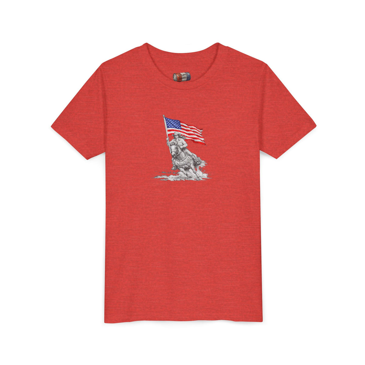 Youth Tee — Rodeo Barrel Racer with Patriotic Barrel Graphic