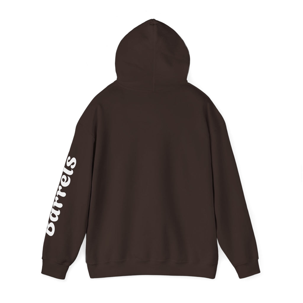 Cowgirl Barrel Racing Hoodie — Western Rodeo Pullover with 'barrels' Sleeve Text