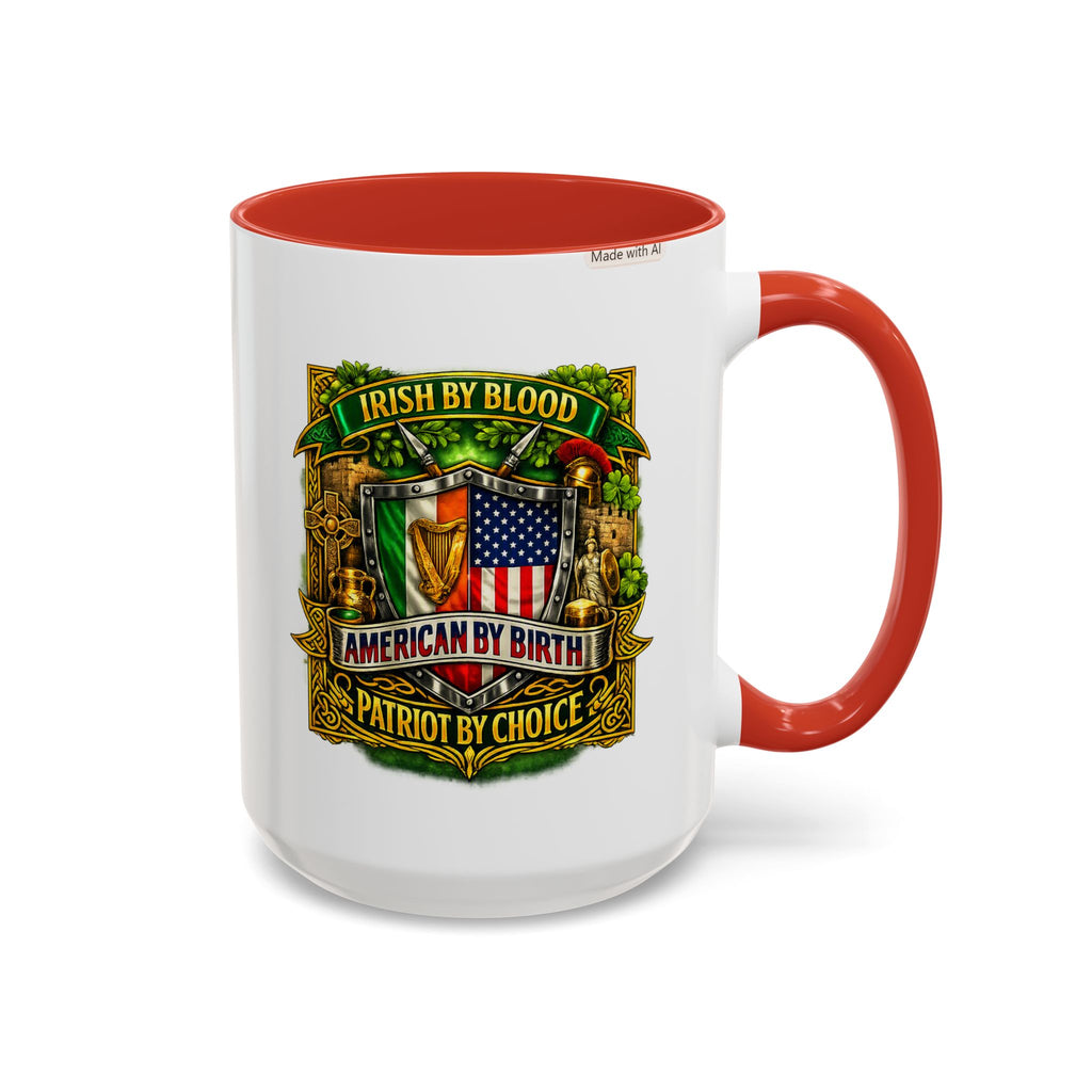 Irish Pride Coffee Mug — "Irish by Blood, American by Birth, Patriot by Choice" Patriotic Ceramic Mug