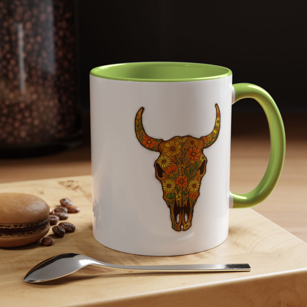 Copy of Turquoise Floral Bull Skull Coffee Mug — Southwestern Accent 11/15oz