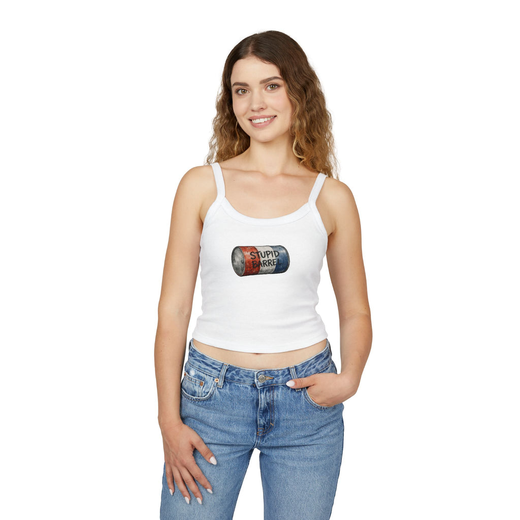 Stupid Barrel Graphic Cropped Tank — Women’s Spaghetti Strap Crop Top