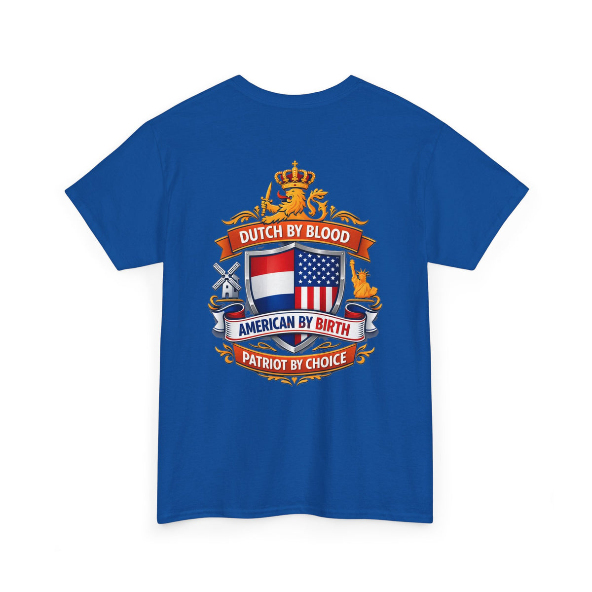 Dutch by Blood, American by Birth T-Shirt — Patriotic Netherlands USA Crest Tee