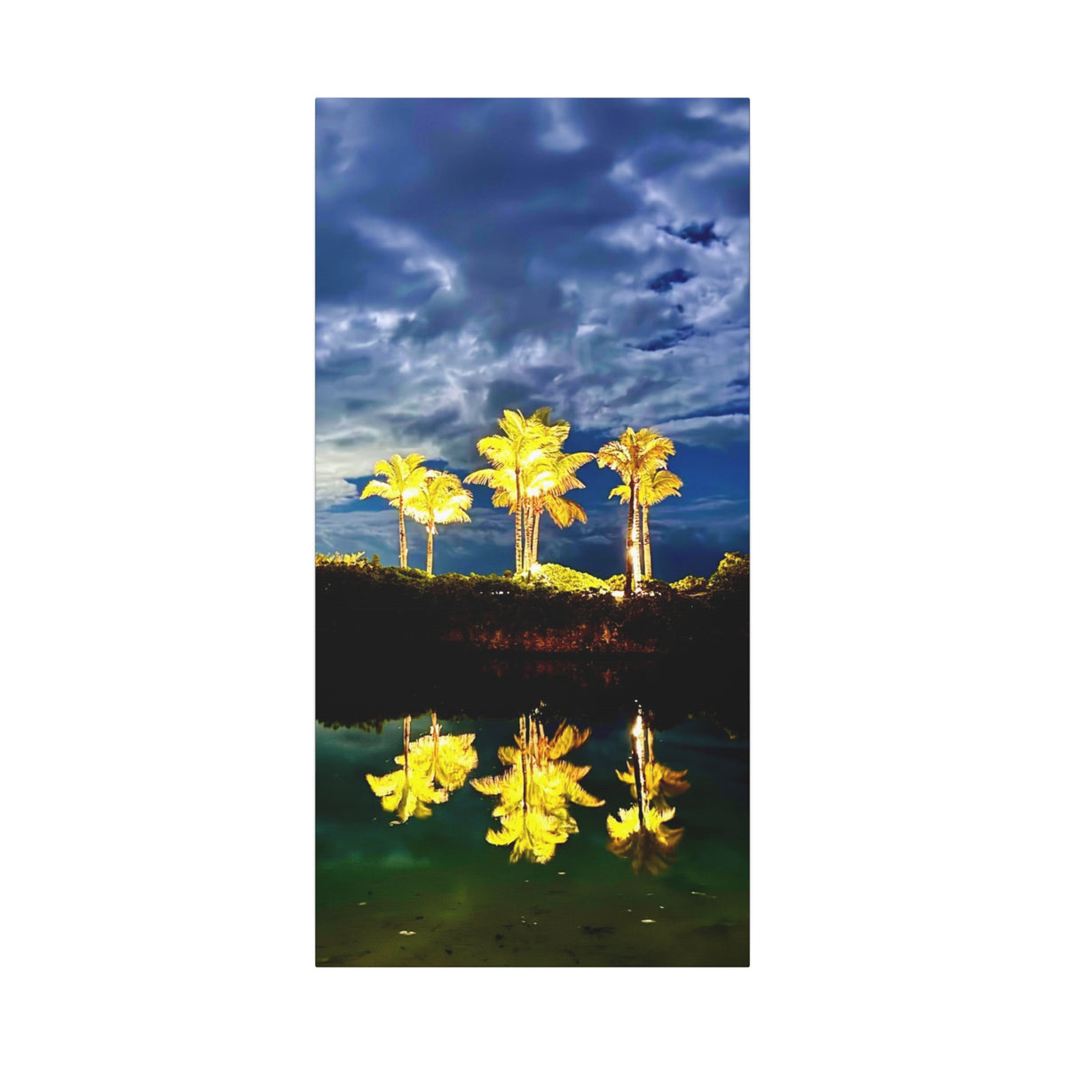 Palm Tree Reflection Matte Canvas Wall Art — Quanta Roo, Tropical Evening