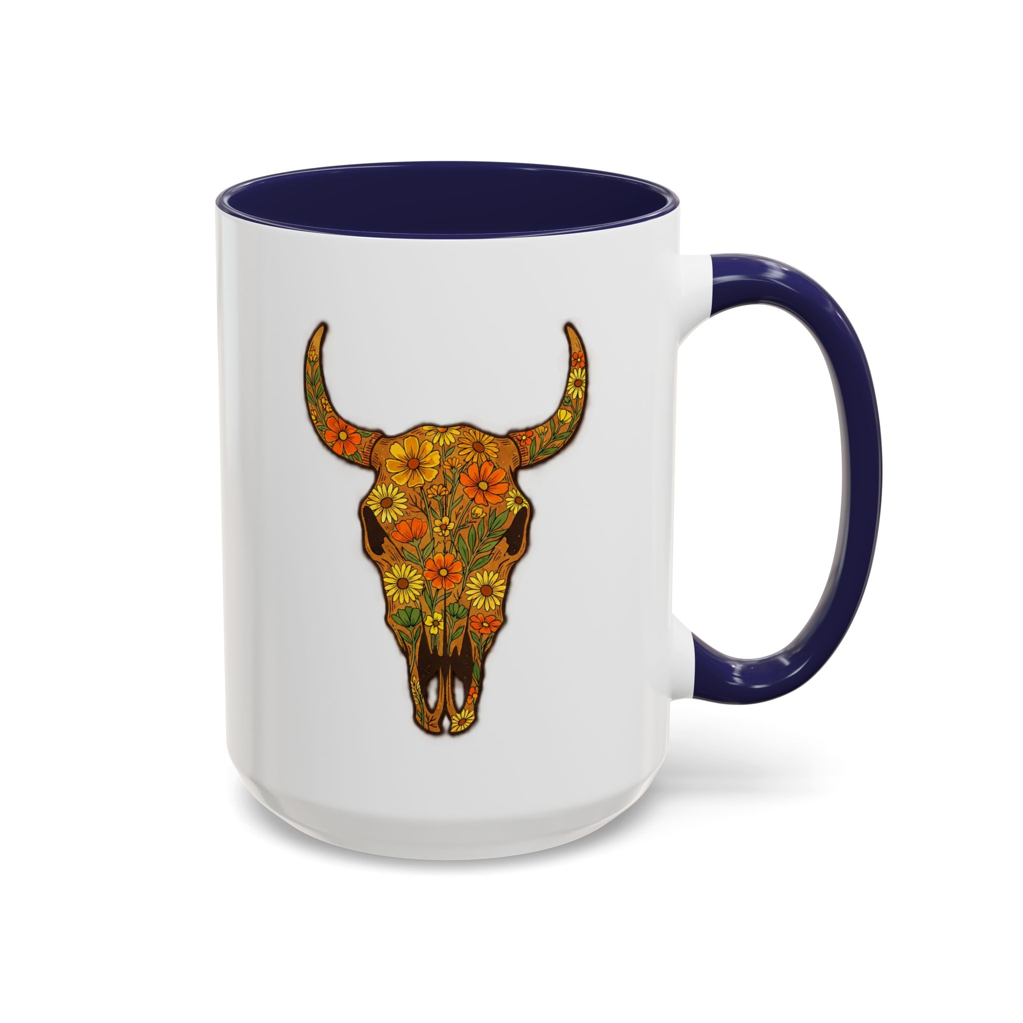 Copy of Turquoise Floral Bull Skull Coffee Mug — Southwestern Accent 11/15oz