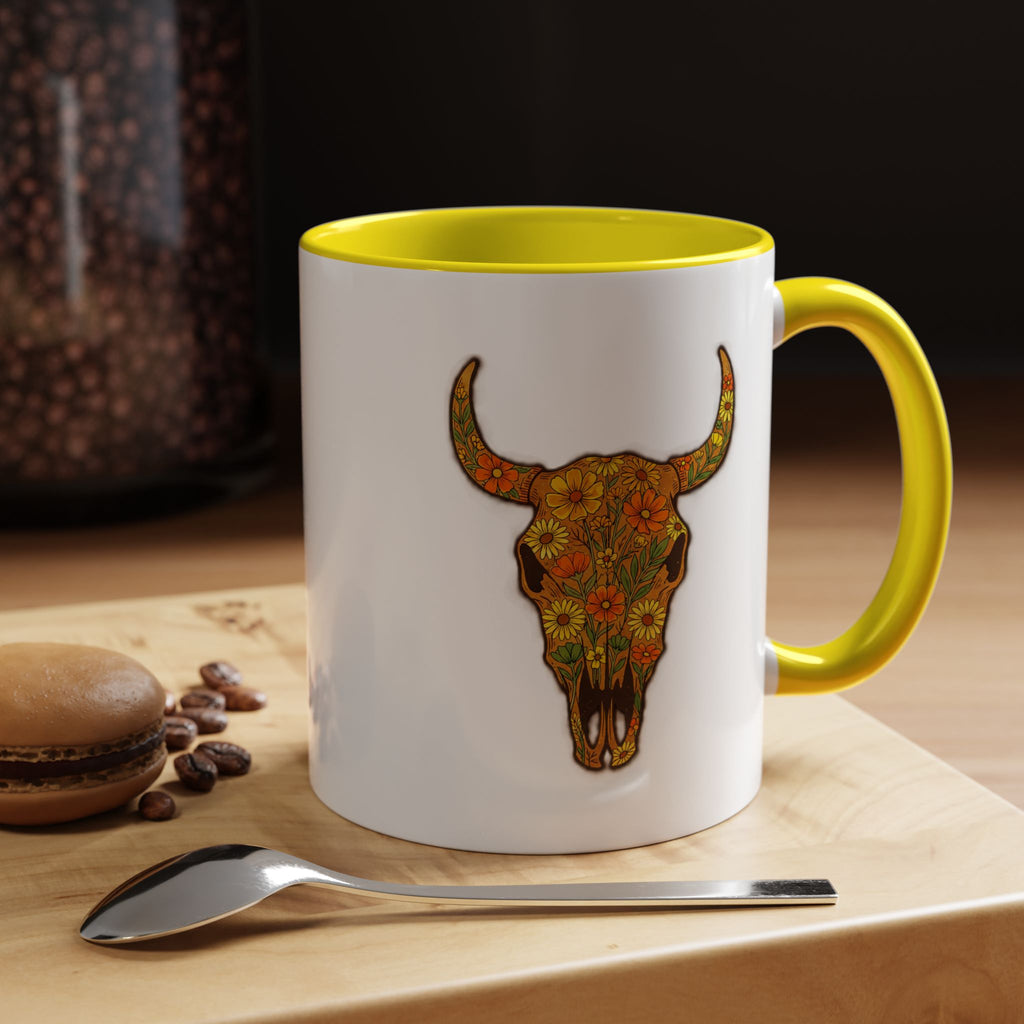 Copy of Turquoise Floral Bull Skull Coffee Mug — Southwestern Accent 11/15oz