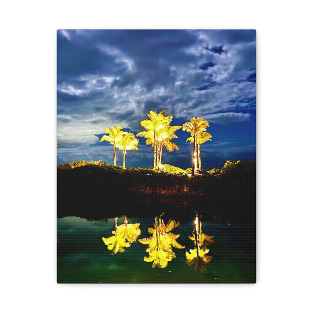 Palm Tree Reflection Matte Canvas Wall Art — Quanta Roo, Tropical Evening
