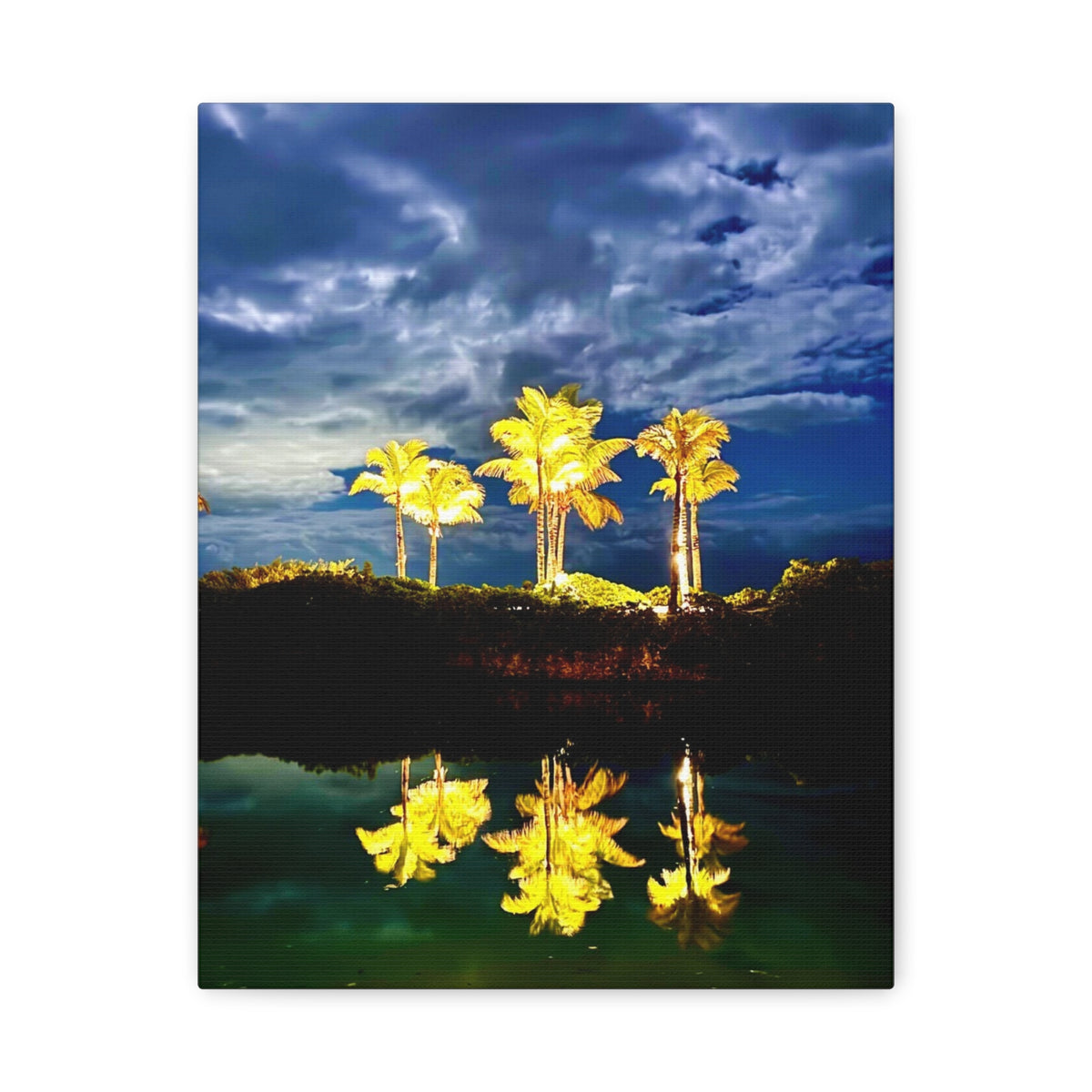 Palm Tree Reflection Matte Canvas Wall Art — Quanta Roo, Tropical Evening