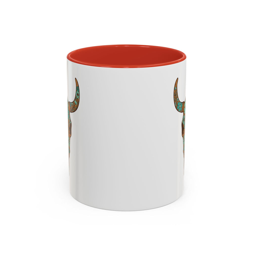 Turquoise Floral Bull Skull Coffee Mug — Southwestern Accent 11/15oz