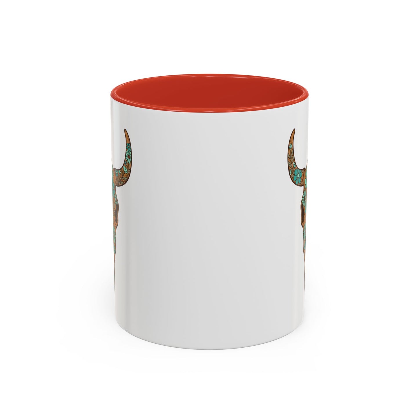 Turquoise Floral Bull Skull Coffee Mug — Southwestern Accent 11/15oz