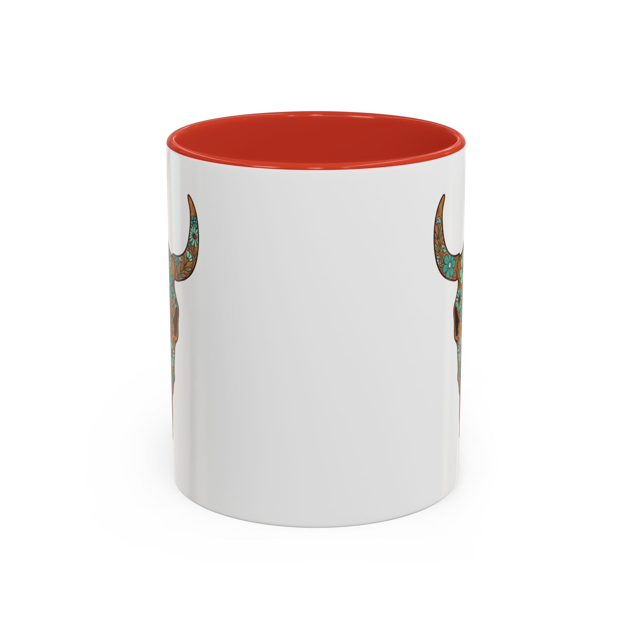 Turquoise Floral Bull Skull Coffee Mug — Southwestern Accent 11/15oz