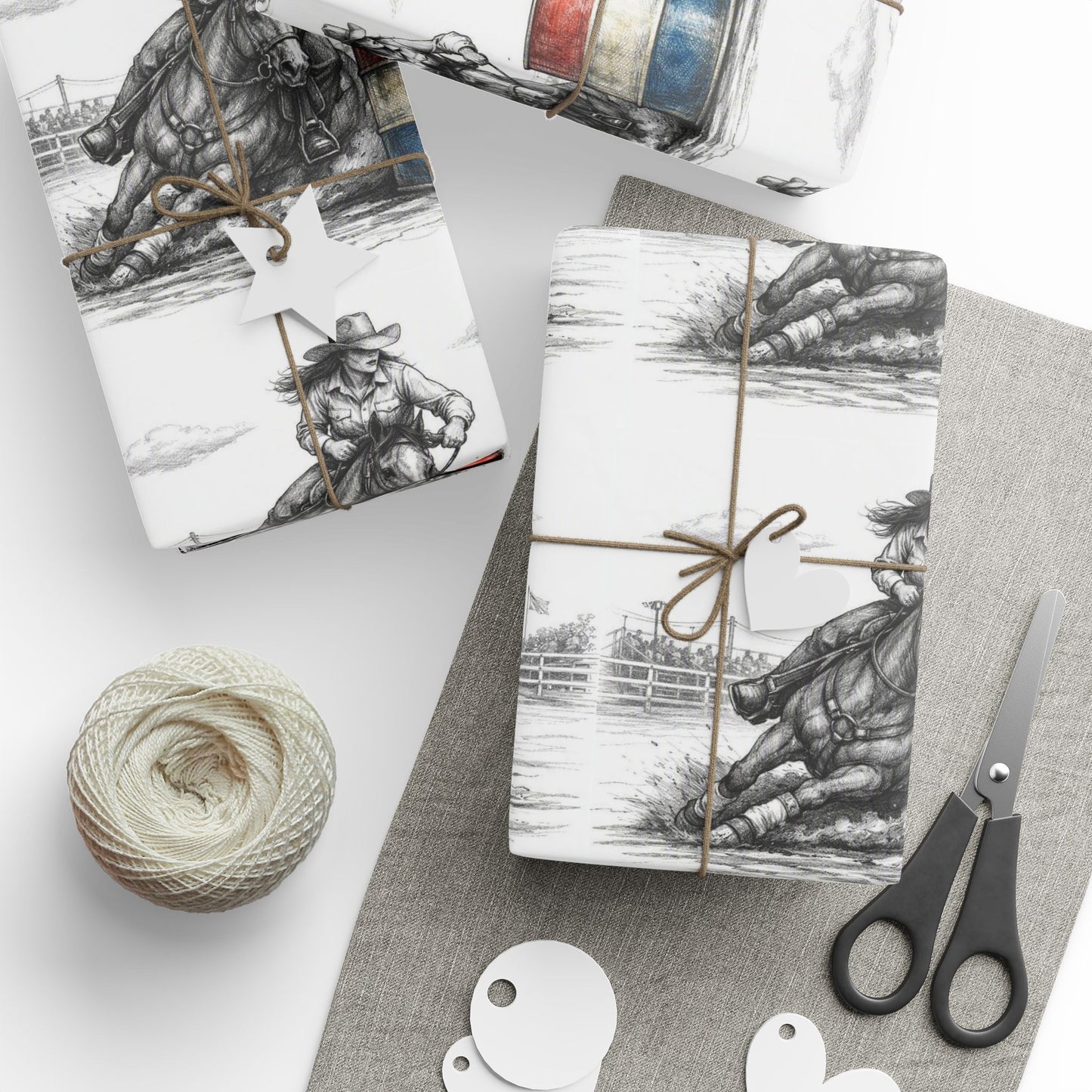 Barrel Racing Wrapping Paper Roll — Black Sketch Rodeo Gift Wrap