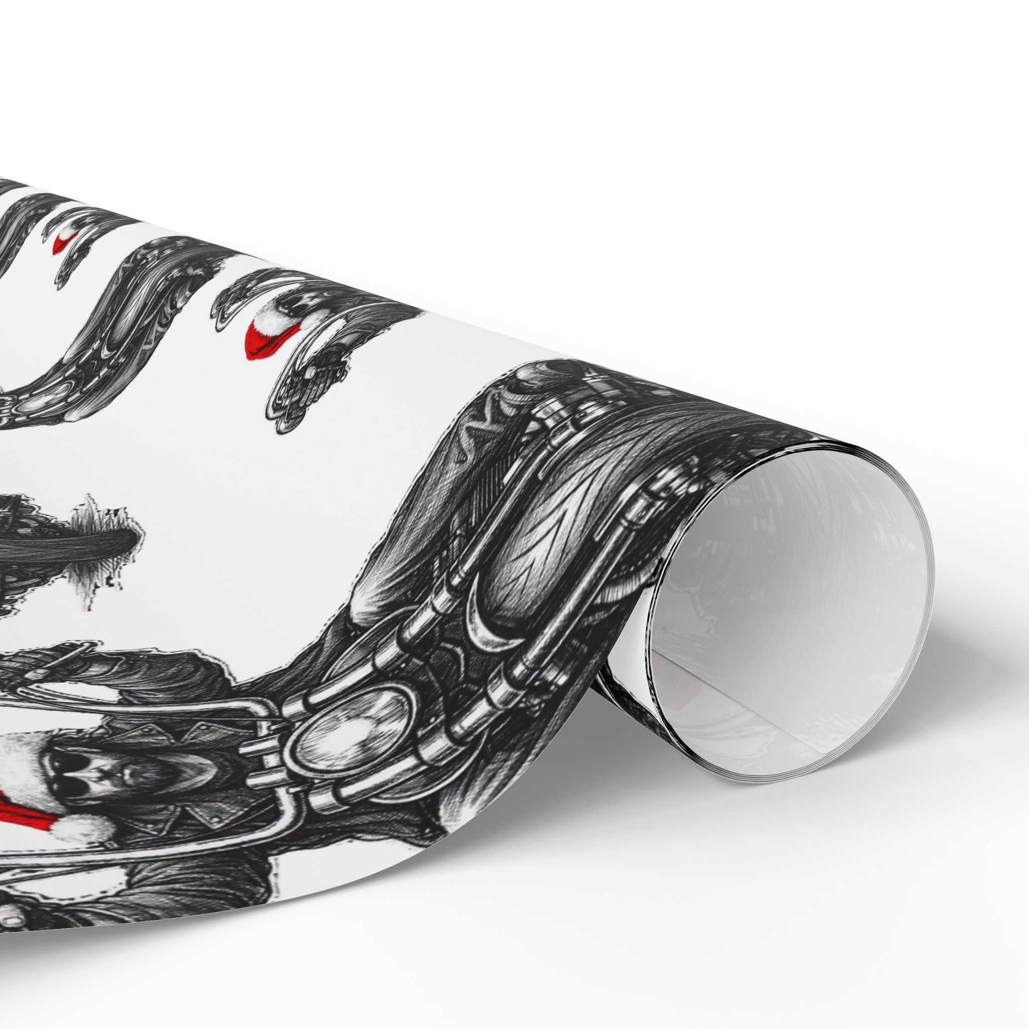 Vintage Santa Biker Pattern Wrapping Paper — Black, Red & White Holiday Gift Wrap