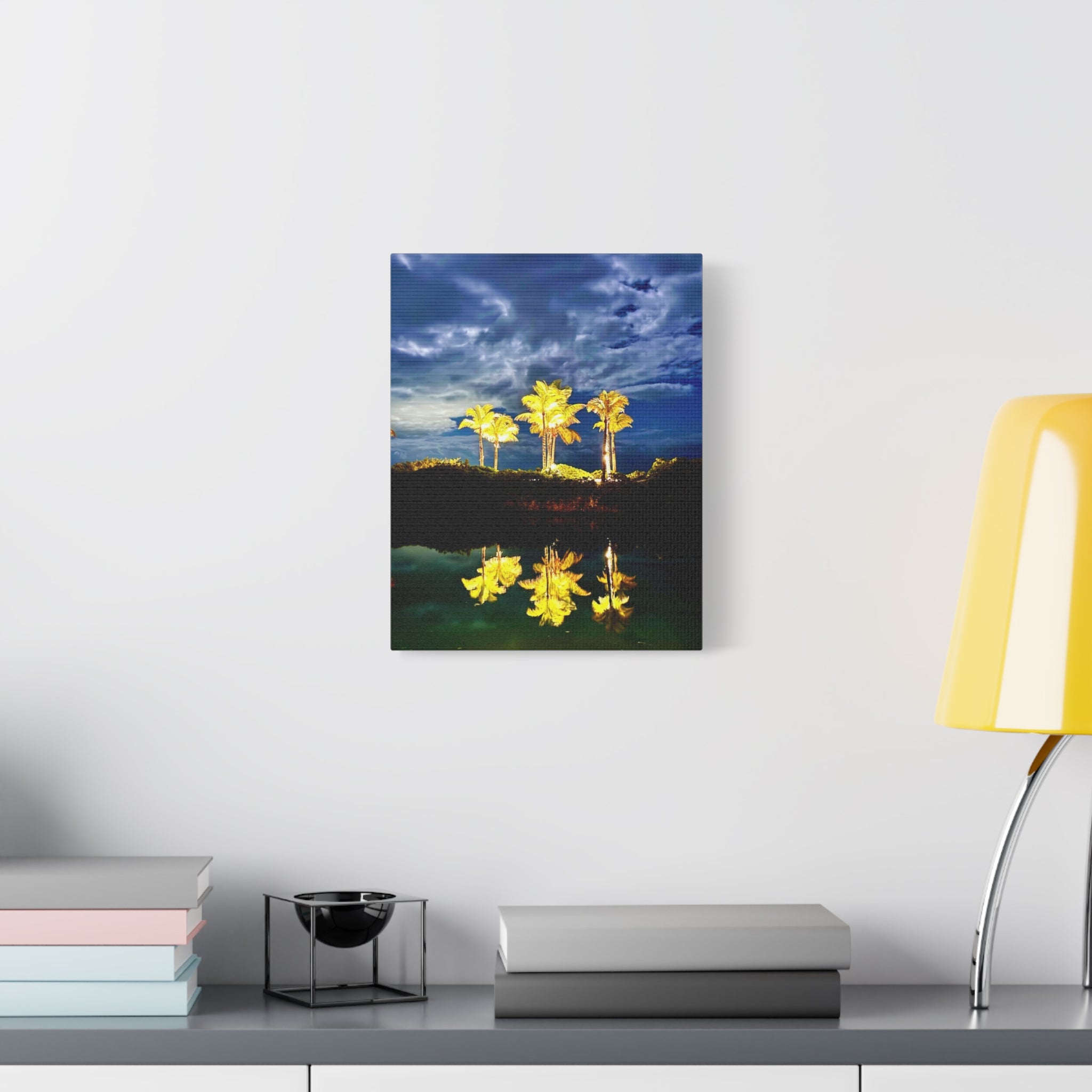 Palm Tree Reflection Matte Canvas Wall Art — Quanta Roo, Tropical Evening