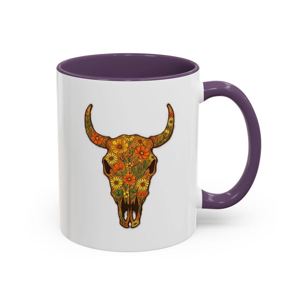 Copy of Turquoise Floral Bull Skull Coffee Mug — Southwestern Accent 11/15oz