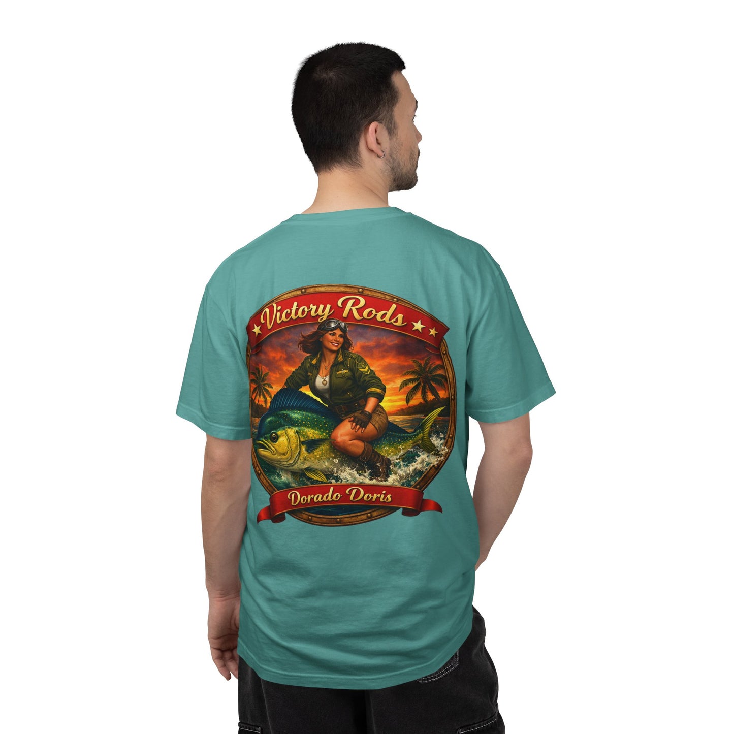 Victory Rods "Dorado Doris" Fishing T-Shirt — Retro Pinup Angler Tee
