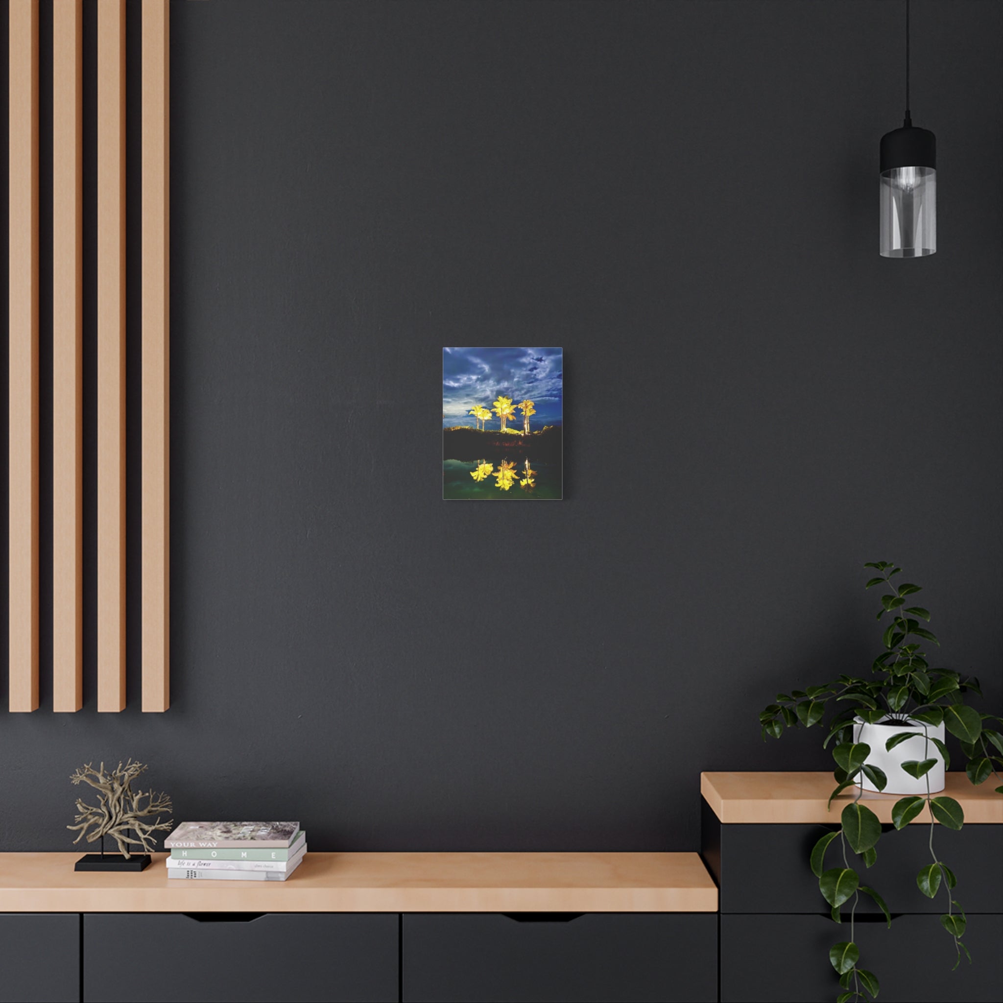 Palm Tree Reflection Matte Canvas Wall Art — Quanta Roo, Tropical Evening
