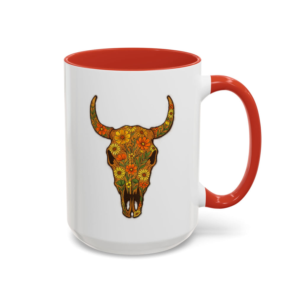 Copy of Turquoise Floral Bull Skull Coffee Mug — Southwestern Accent 11/15oz