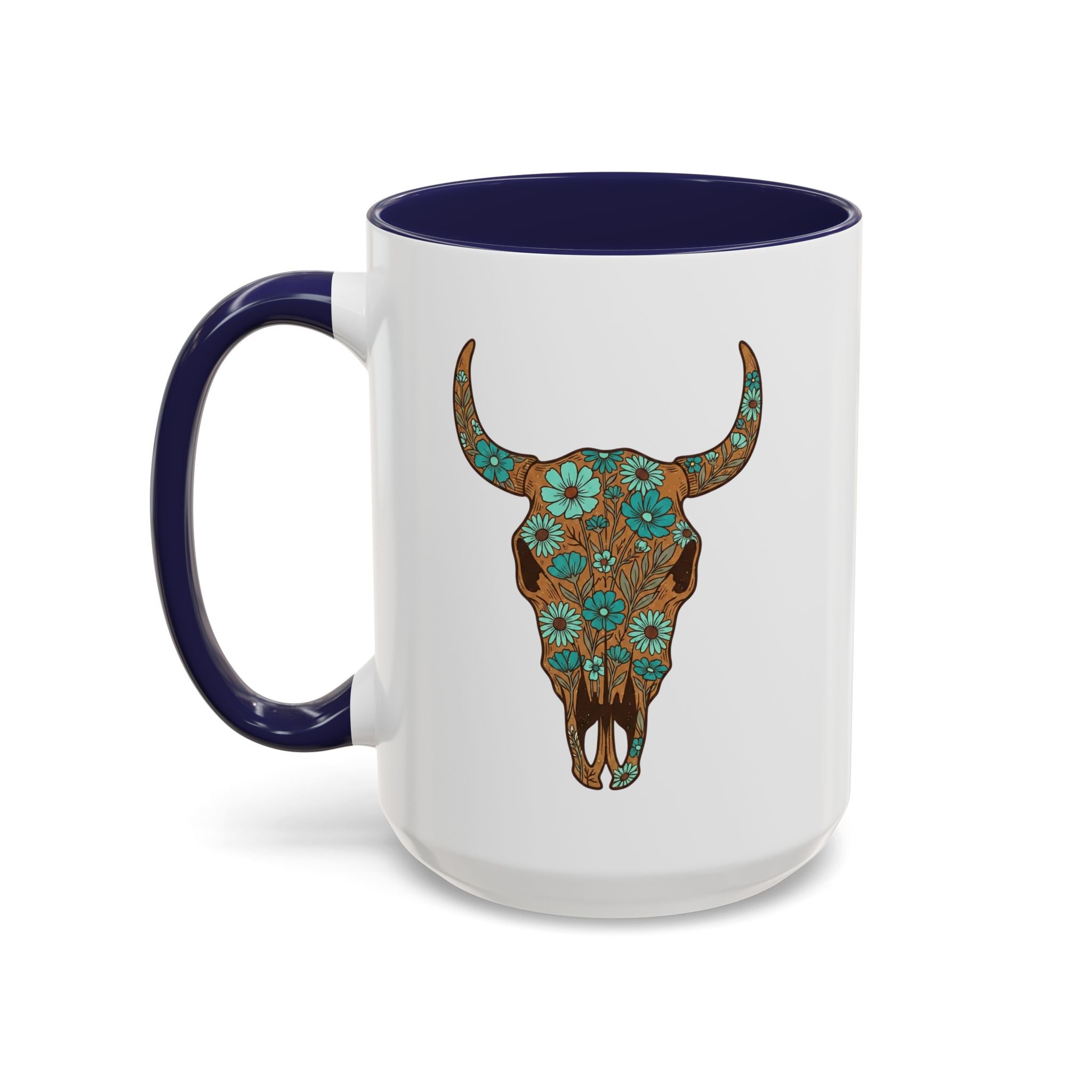 Red, White and Blue Floral Bull Skull Coffee Mug — Southwestern Accent 11/15oz