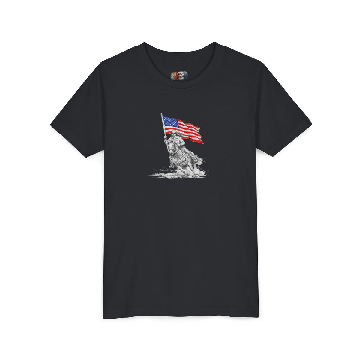 Youth Tee — Rodeo Barrel Racer with Patriotic Barrel Graphic