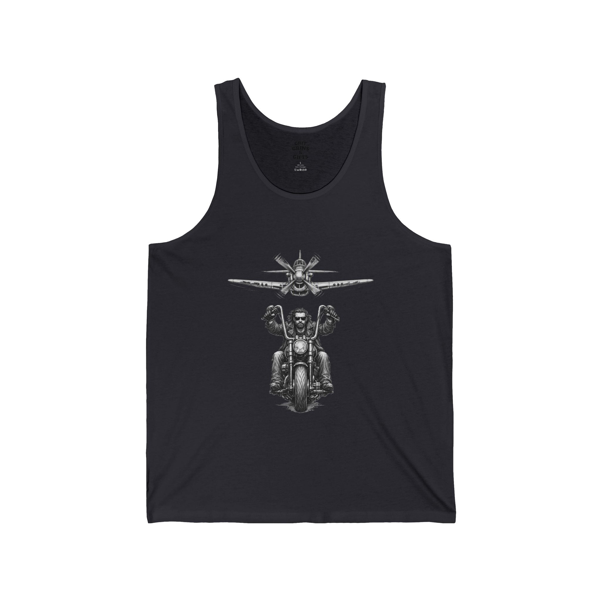 Freedom Flyer Tank Top — Eagle, Motorcycle & P-51 Plane Patriotic Graphic Tank