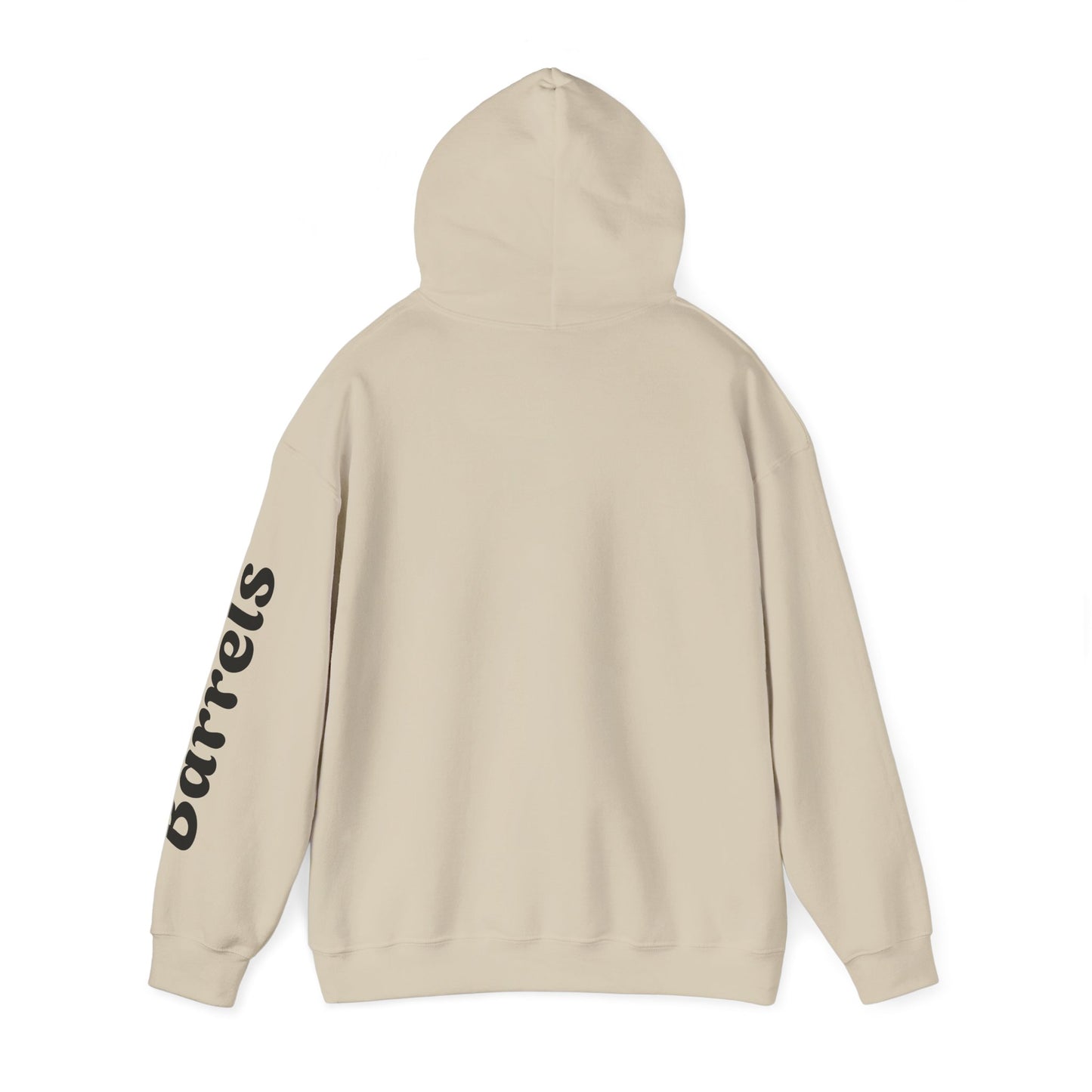 Cowboy Barrel Racing Hoodie — Western Rodeo Pullover with 'barrels' Sleeve Text