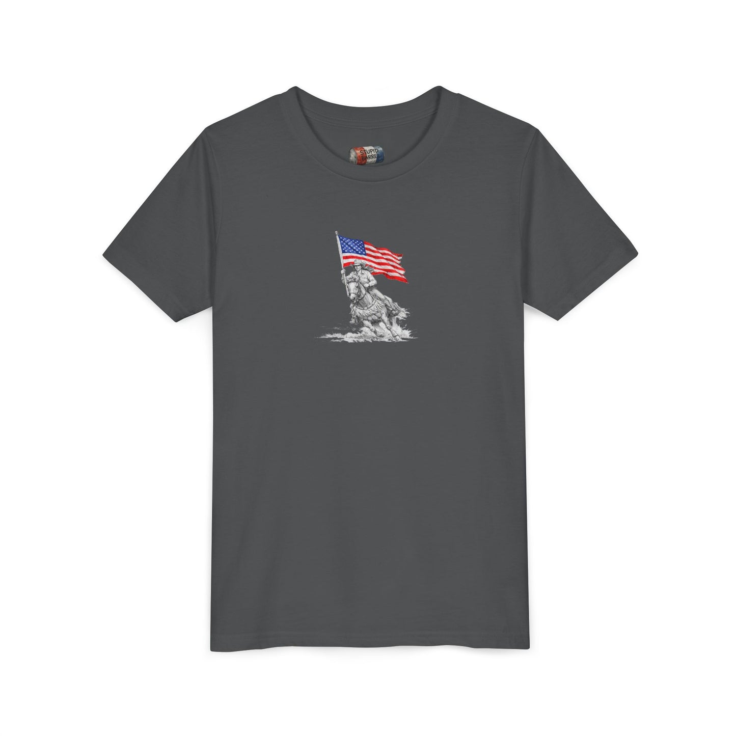 Youth Tee — Rodeo Bull Rider with Patriotic Barrel Graphic