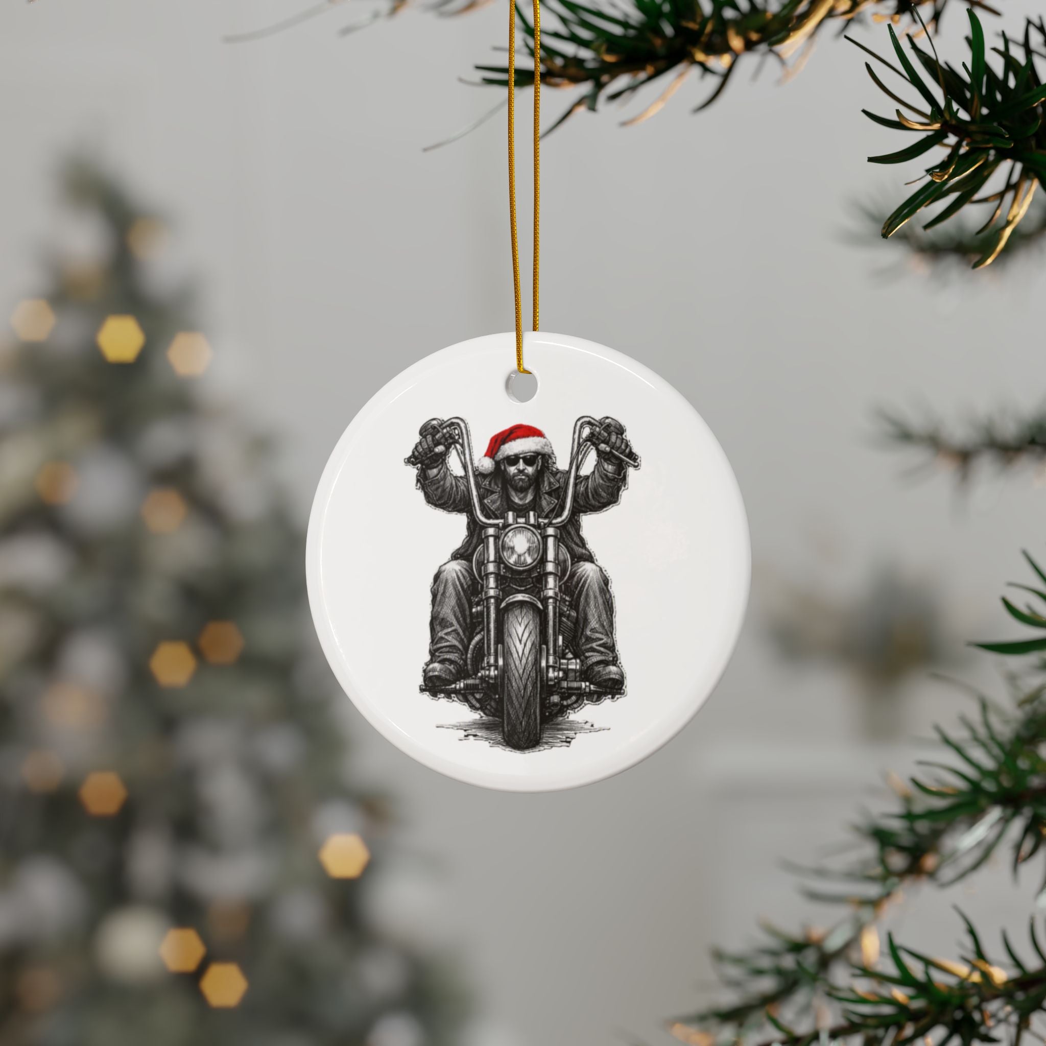 Copy of Biker Motorcycle Ceramic Ornament — Double-Sided Round Holiday Decoration