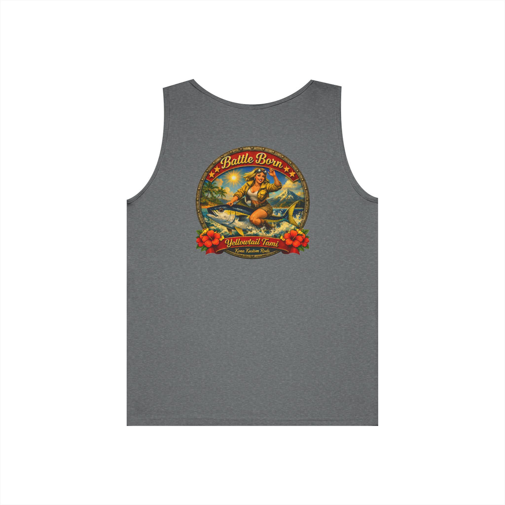 Kona Kustom Rods Tank Top — 'Yellowtail Tami' Retro Beach Graphic