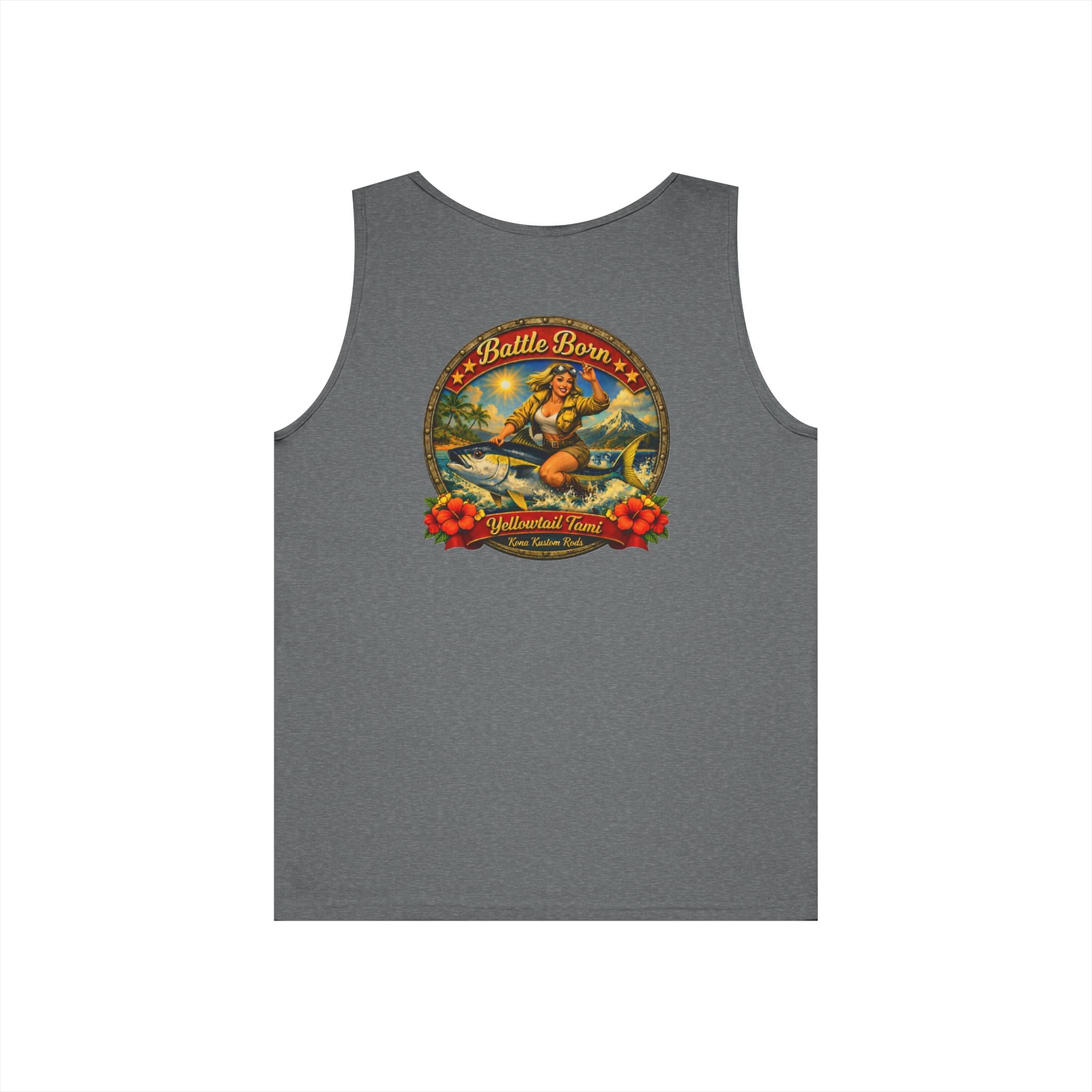 Kona Kustom Rods Tank Top — 'Yellowtail Tami' Retro Beach Graphic