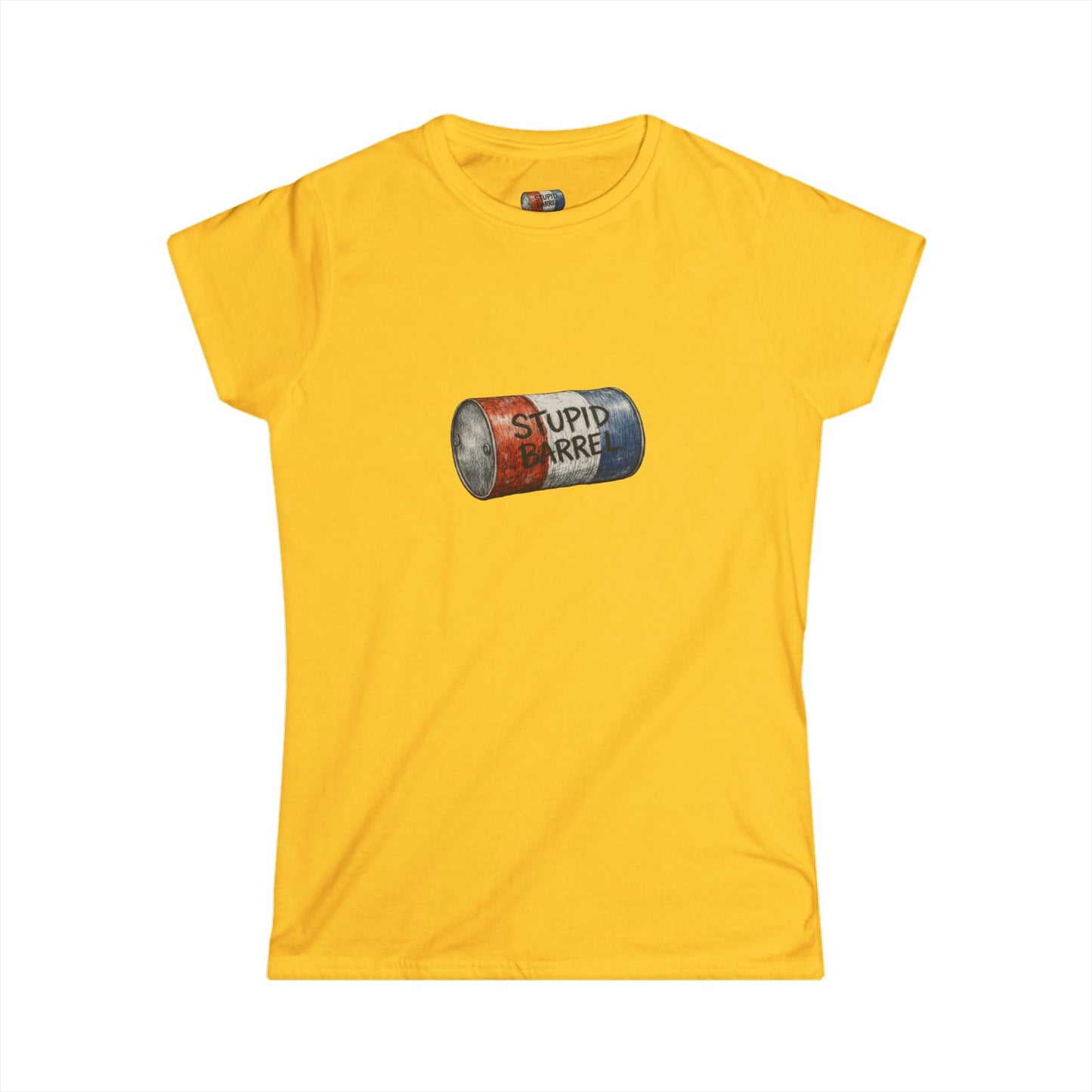 "Stupid Barrel" Women's White Soft style Tee — Classic Everyday Crewneck T-Shirt