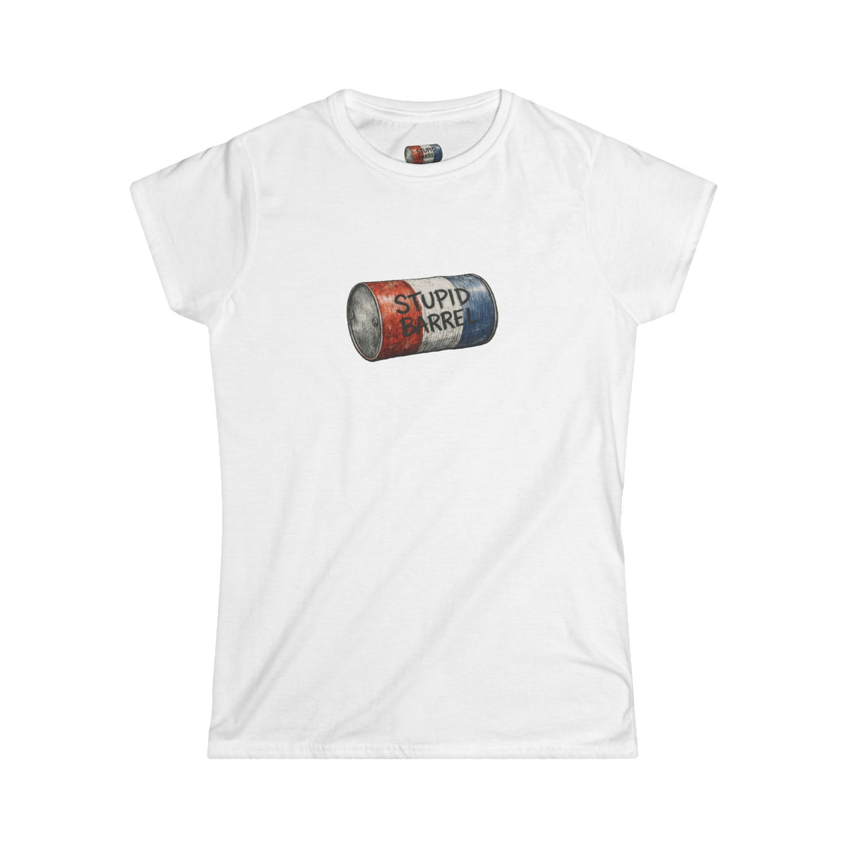 "Stupid Barrel" Women's White Soft style Tee — Classic Everyday Crewneck T-Shirt