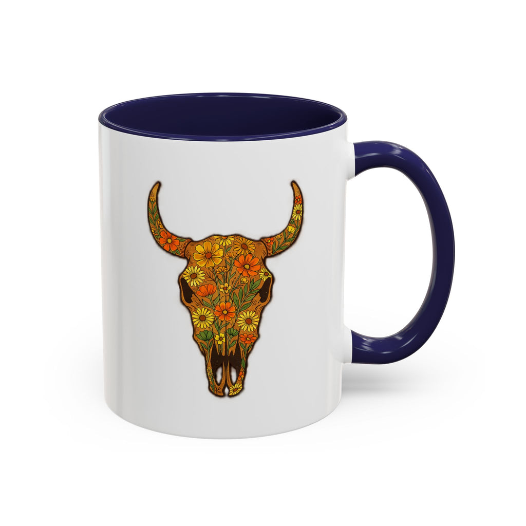 Copy of Turquoise Floral Bull Skull Coffee Mug — Southwestern Accent 11/15oz