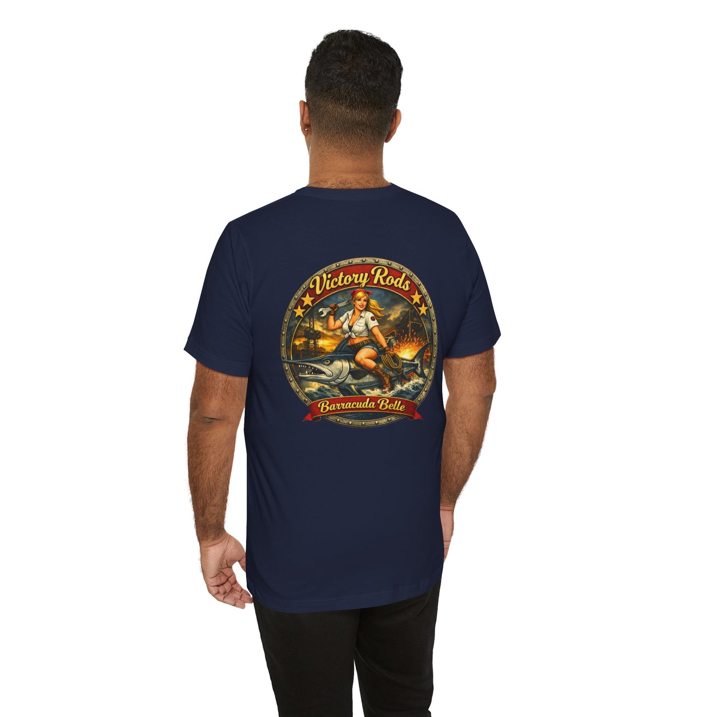 Barracuda Belle Vintage Pinup Tee — Victory Rods Motorcycle T‑Shirt