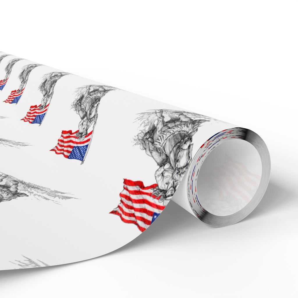 Grand Entry Cowgirl Wrapping Paper Roll — Red, White & Blue, Black Sketch Rodeo Gift Wrap