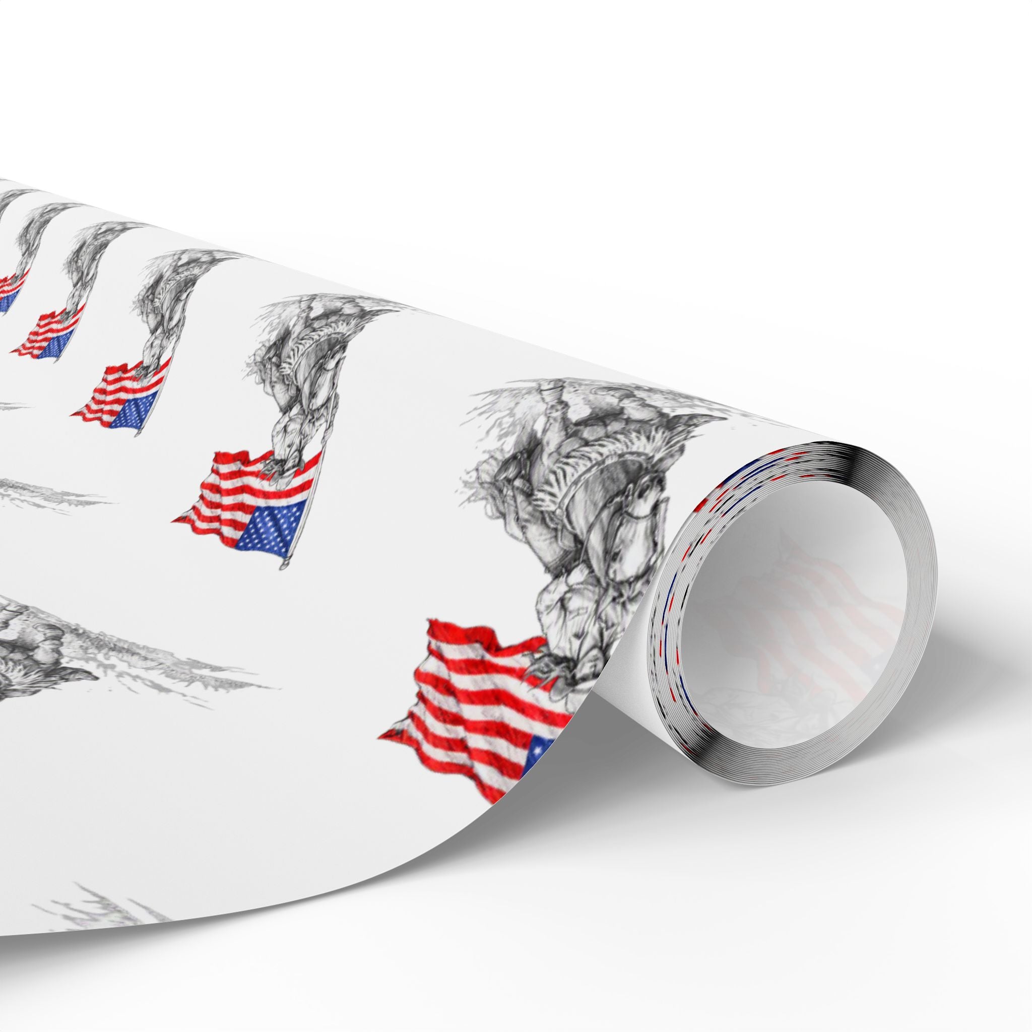 Grand Entry Cowgirl Wrapping Paper Roll — Red, White & Blue, Black Sketch Rodeo Gift Wrap